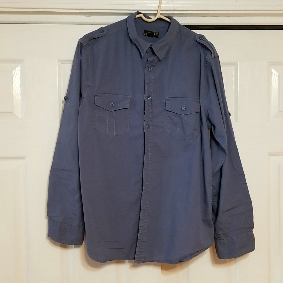 Helix Men's Button Down Cotton Shirt Blue L